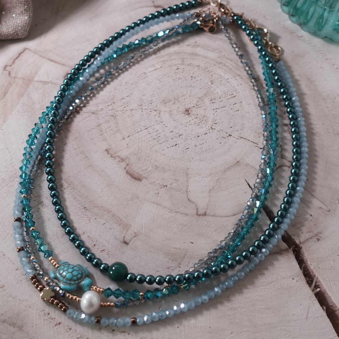 Handmade Beaded Jewelry | Agate Pearl Jewelry | Turtle Charm Bracelet | Boho Jewelry Set | 4-Piece Beaded Set