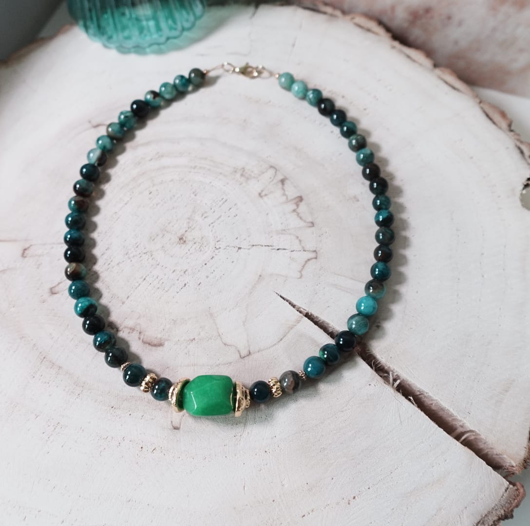 Green Striped Agate ketting