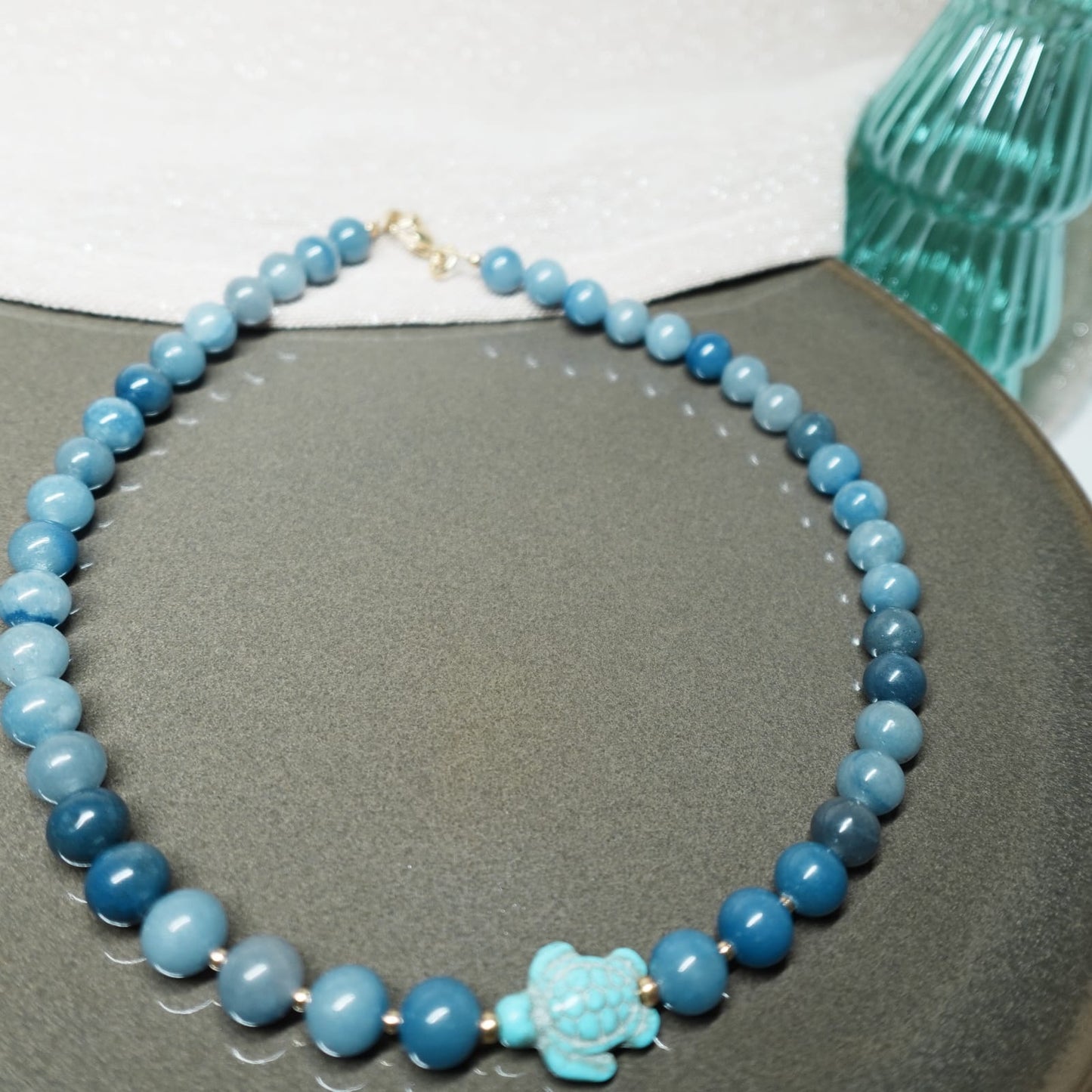 Blue Aventurine Necklace | Turtle Charm Pendant | Handmade Natural Stone Jewelry
