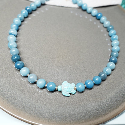 Blue Aventurine Necklace | Turtle Charm Pendant | Handmade Natural Stone Jewelry