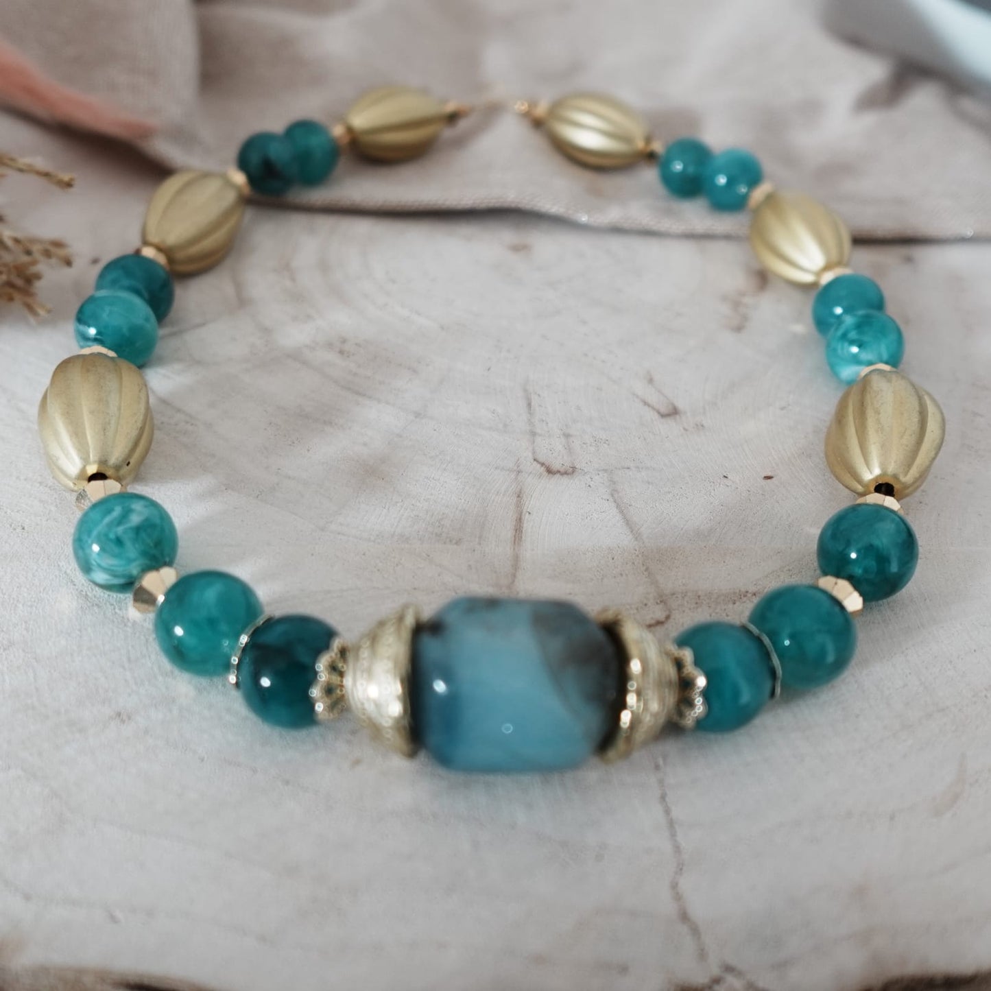 Statement Necklace Acrylic | Teal Green Jewelry | Bold Fashion Necklace | Brown Green Pendant | Modern Statement Jewelry