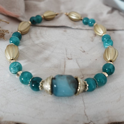 Statement Necklace Acrylic | Teal Green Jewelry | Bold Fashion Necklace | Brown Green Pendant | Modern Statement Jewelry