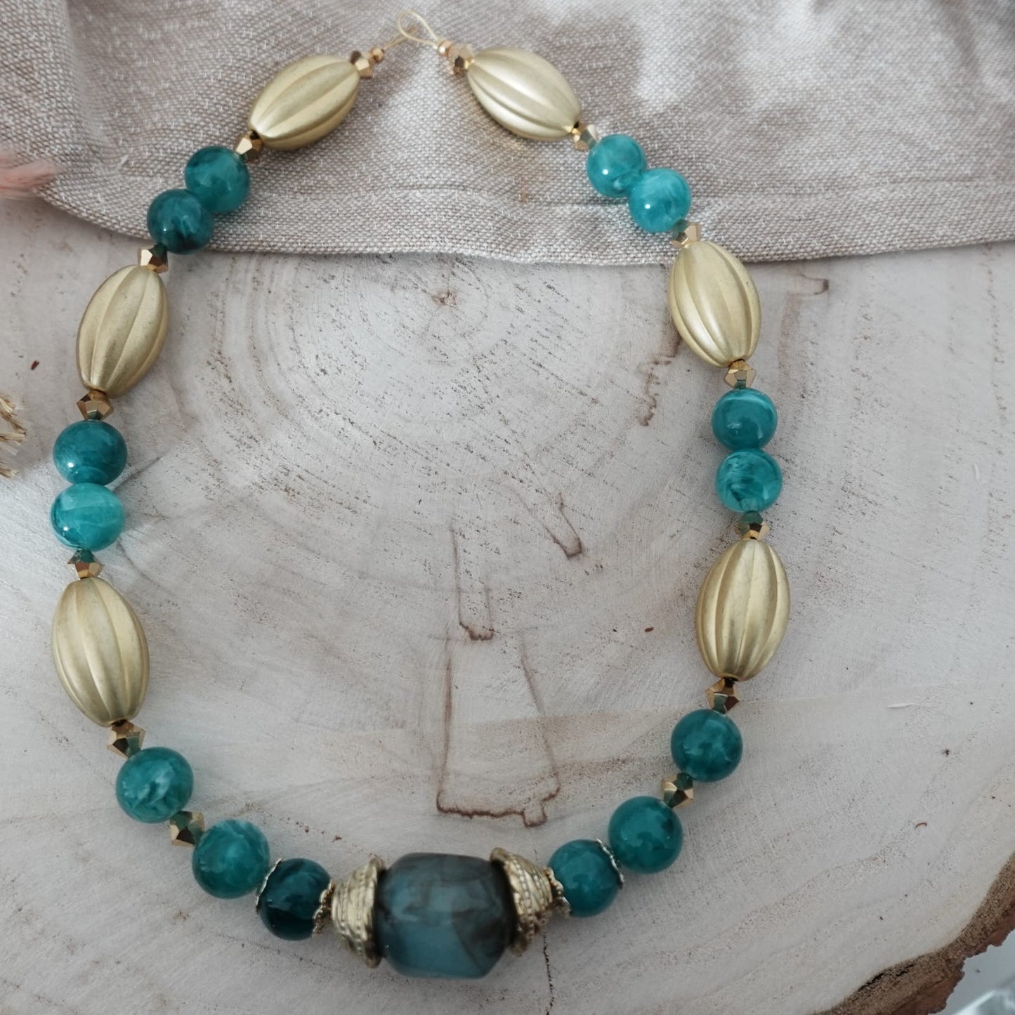 Statement Necklace Acrylic | Teal Green Jewelry | Bold Fashion Necklace | Brown Green Pendant | Modern Statement Jewelry