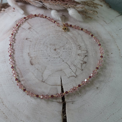 Swarovski Beaded Necklace | Handmade Pink Jewelry | Preciosa Fuchsia Necklace | Faceted Bead Necklace | Elegant Boho Jewelry