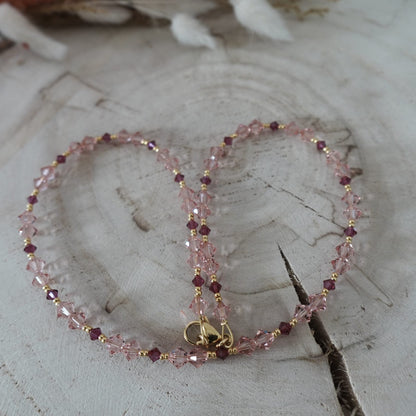 Swarovski Beaded Necklace | Handmade Pink Jewelry | Preciosa Fuchsia Necklace | Faceted Bead Necklace | Elegant Boho Jewelry