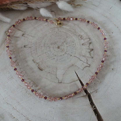 Swarovski Beaded Necklace | Handmade Pink Jewelry | Preciosa Fuchsia Necklace | Faceted Bead Necklace | Elegant Boho Jewelry