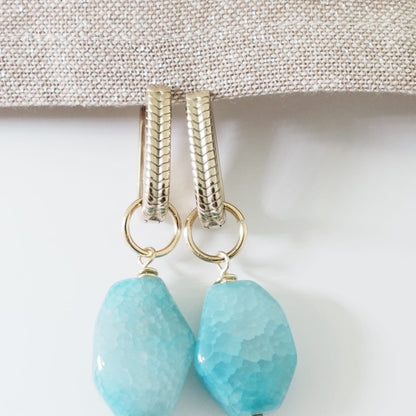 Light Blue Agate Earrings | Natural Stone Jewelry | Stainless Steel Hoops | Handmade Boho Earrings | Blue Gemstone Earrings