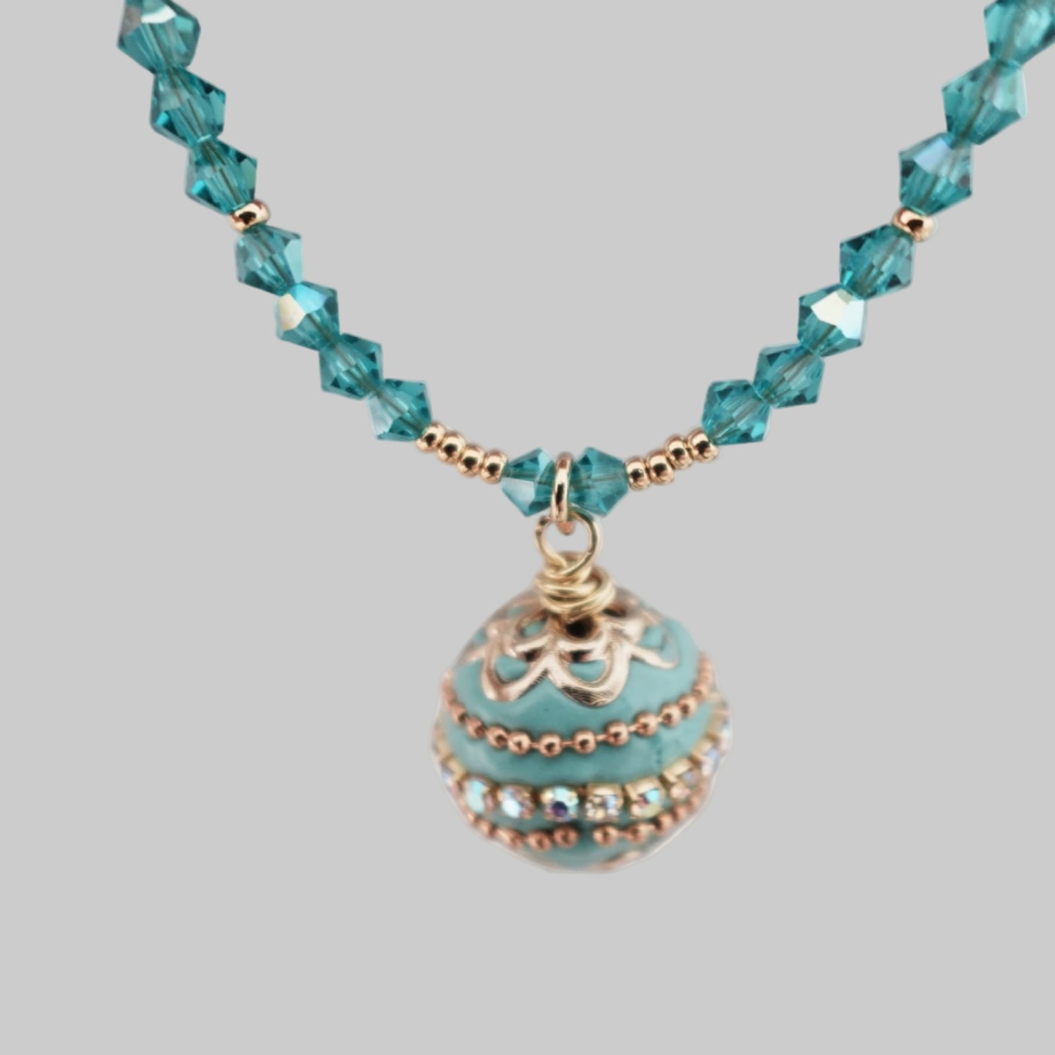 Preciosa Blue Zircon Necklace | Bohemian Turquoise Jewelry | Beaded Boho Necklace | Handmade Pendant Necklace | Bitcoin Charm Necklace