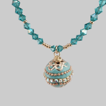 Preciosa Blue Zircon Necklace | Bohemian Turquoise Jewelry | Beaded Boho Necklace | Handmade Pendant Necklace | Bitcoin Charm Necklace