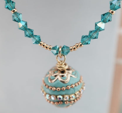 Preciosa Blue Zircon Necklace | Bohemian Turquoise Jewelry | Beaded Boho Necklace | Handmade Pendant Necklace | Bitcoin Charm Necklace