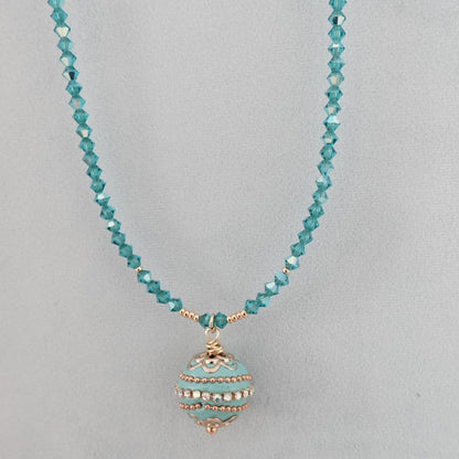 Preciosa Blue Zircon Necklace | Bohemian Turquoise Jewelry | Beaded Boho Necklace | Handmade Pendant Necklace | Bitcoin Charm Necklace