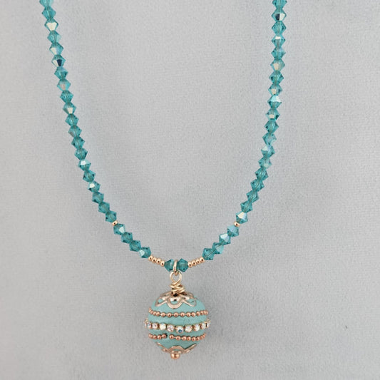 Preciosa Blue Zircon Necklace | Bohemian Turquoise Jewelry | Beaded Boho Necklace | Handmade Pendant Necklace | Bitcoin Charm Necklace