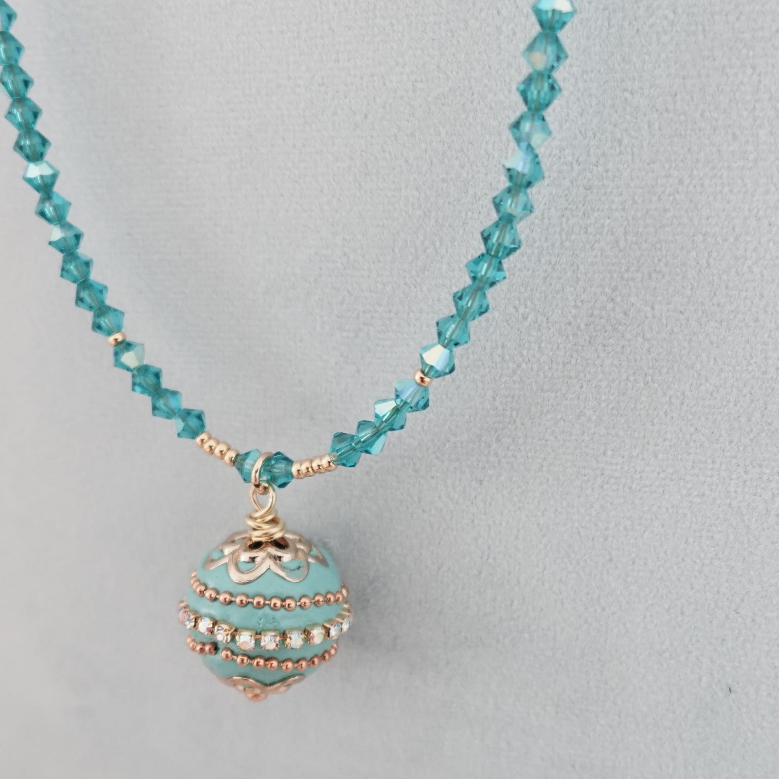 Preciosa Blue Zircon Necklace | Bohemian Turquoise Jewelry | Beaded Boho Necklace | Handmade Pendant Necklace | Bitcoin Charm Necklace