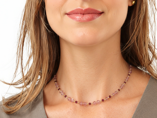 Swarovski Beaded Necklace | Handmade Pink Jewelry | Preciosa Fuchsia Necklace | Faceted Bead Necklace | Elegant Boho Jewelry