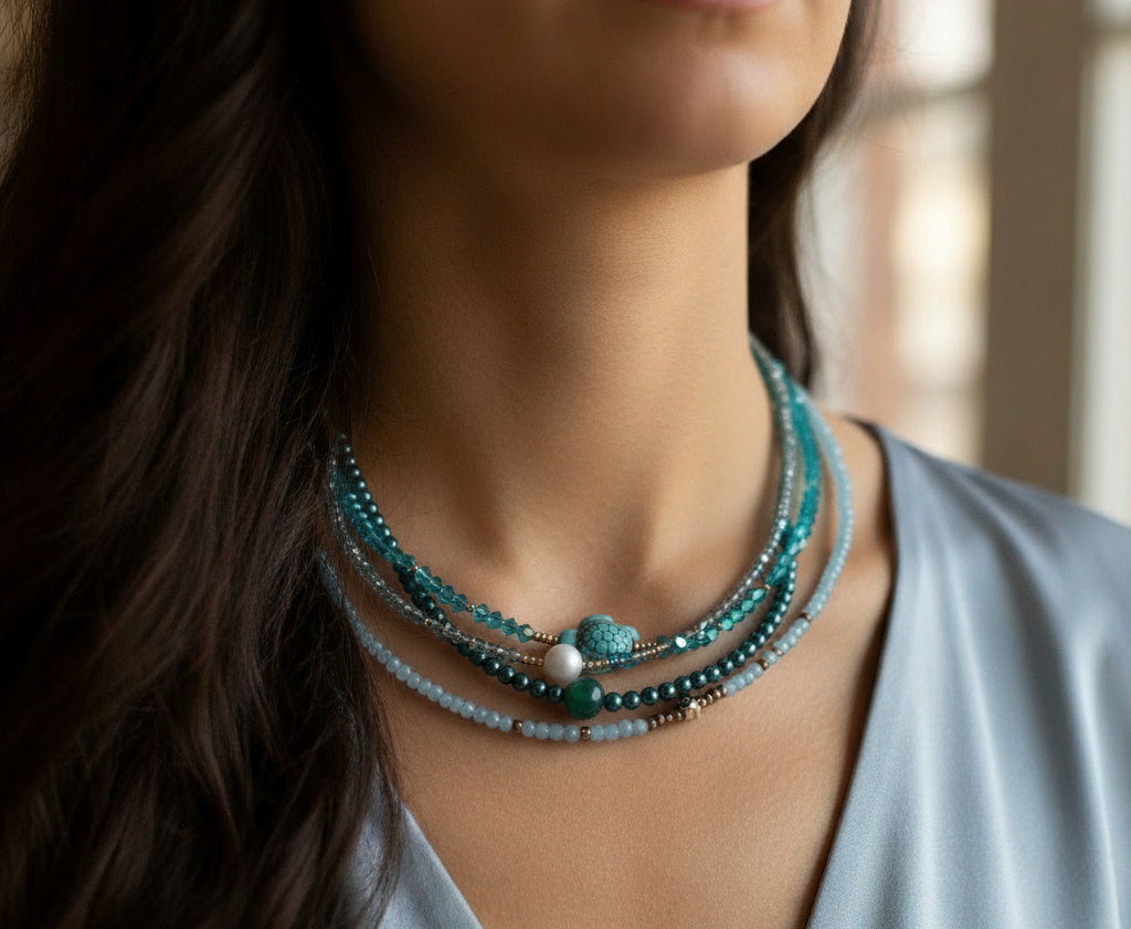 Handmade Beaded Jewelry | Agate Pearl Jewelry | Turtle Charm Bracelet | Boho Jewelry Set | 4-Piece Beaded Set