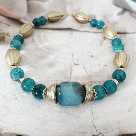 Statement Necklace Acrylic | Teal Green Jewelry | Bold Fashion Necklace | Brown Green Pendant | Modern Statement Jewelry